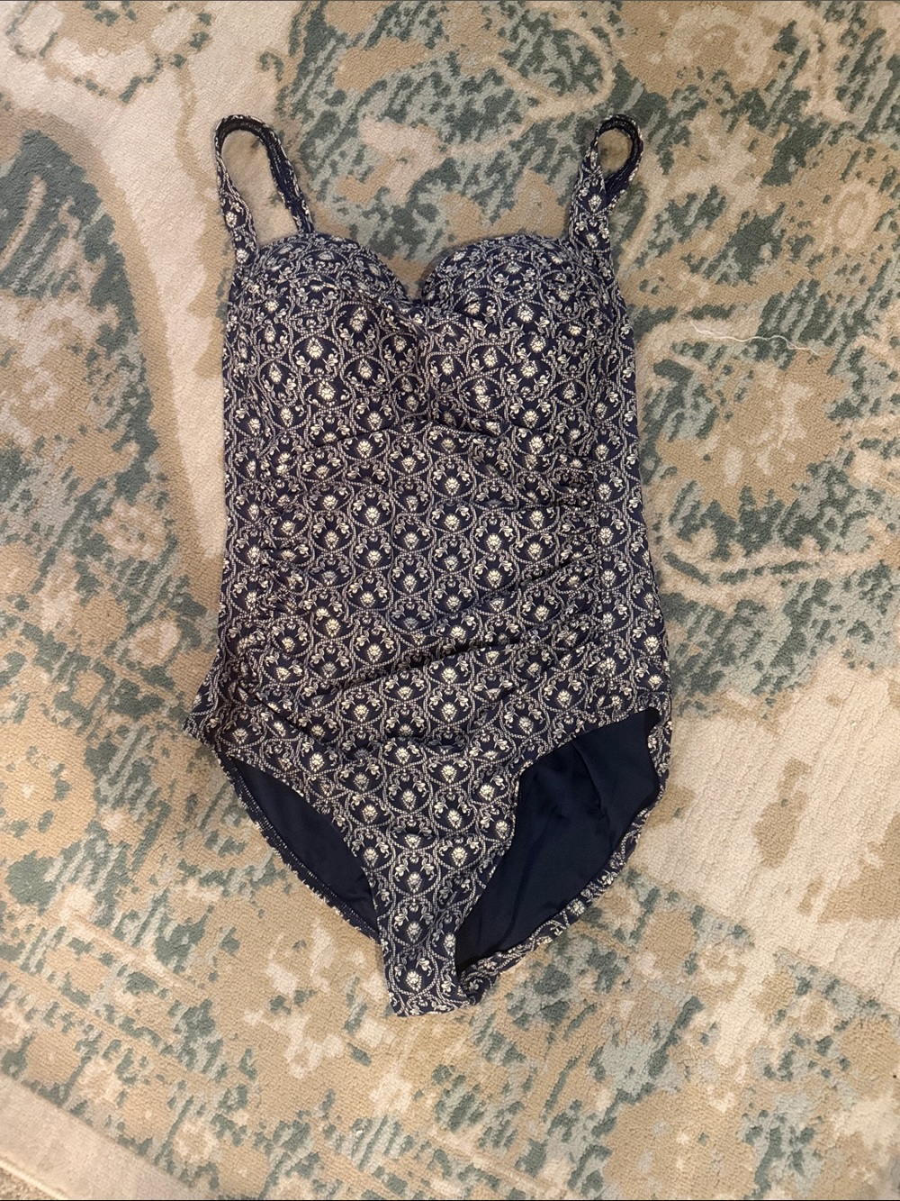 Navy Floral-Print One-Piece Swimsuit with Built-In Support